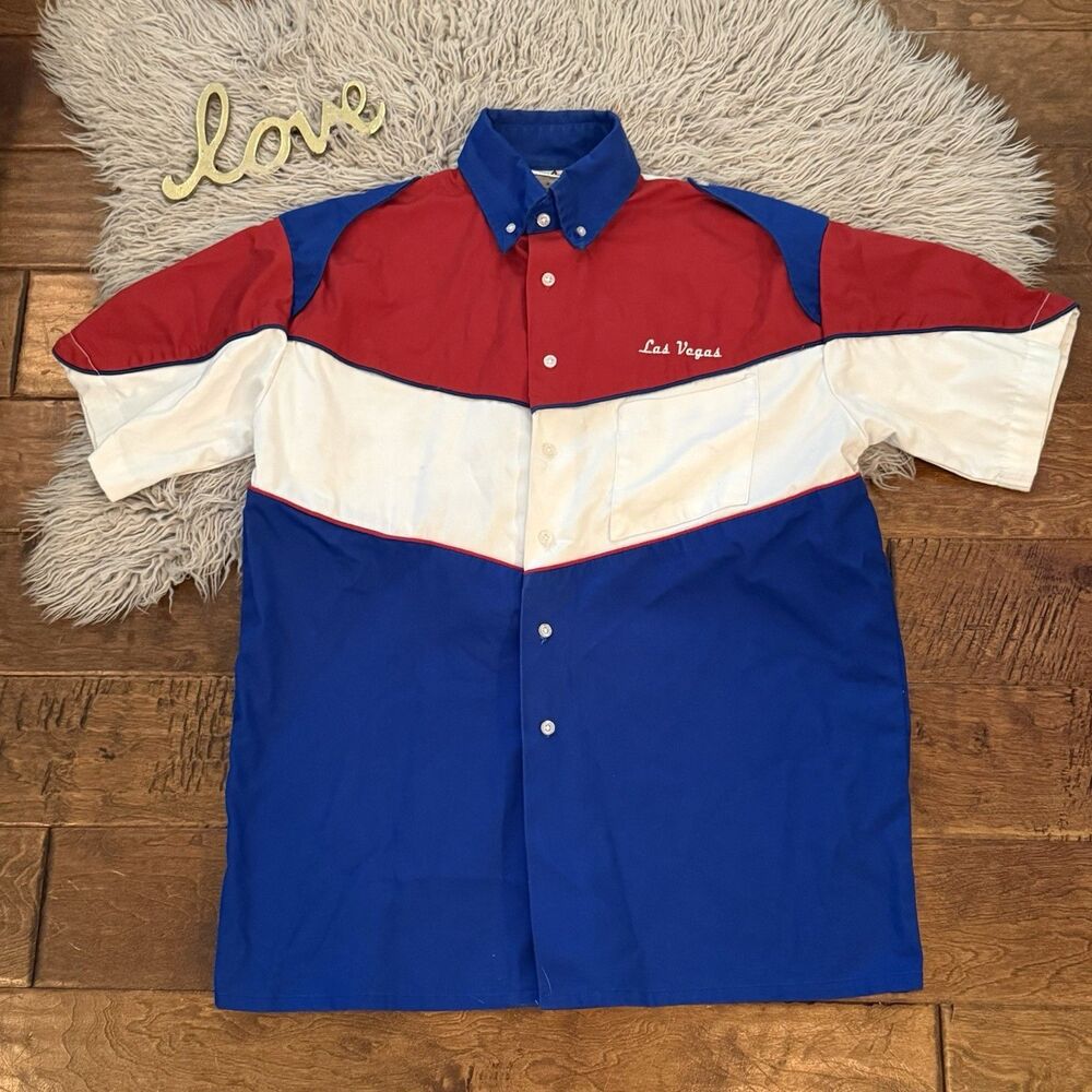 Speed Zone Race Gear Las Vegas Racing Pit Crew Red White Blue Shirt Size Medium
